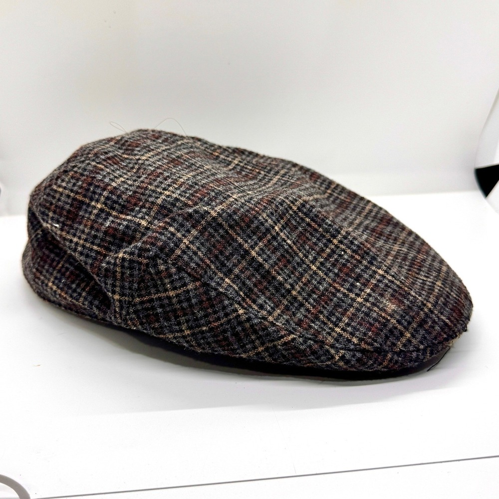 Country Gentleman Plaid Wool Blend Flat Cap Ivy Driving Hat Brown Grey Medium